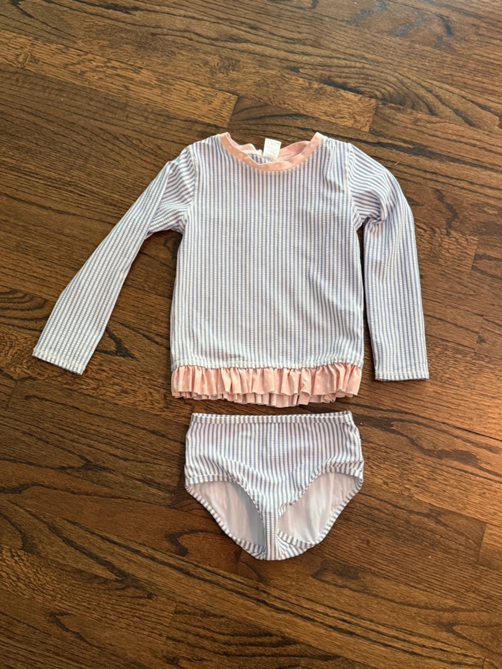 Ruffle Butts Pink Trim Striped Rash Guard Top